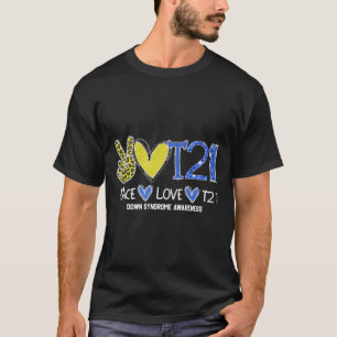 Fred kärlek T21 Blå Gul Band Down Syndrom Medveten T Shirt