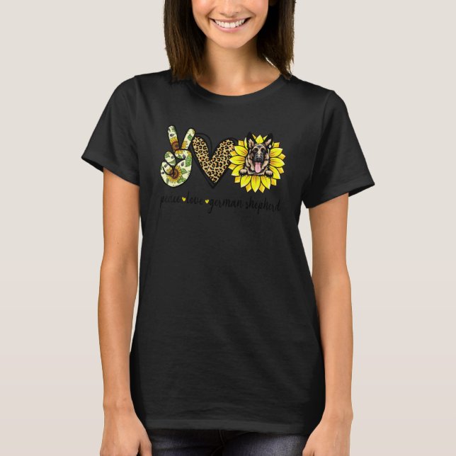 Fred kärlek tysk schäferhund solros t shirt (Framsida)