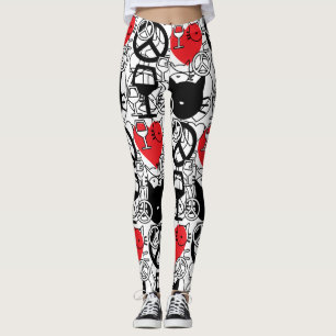 Fred, kärlek, vin och katter leggings