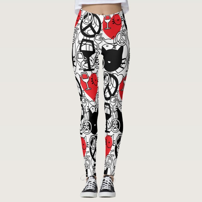 Fred, kärlek, vin och katter leggings (Framsida)