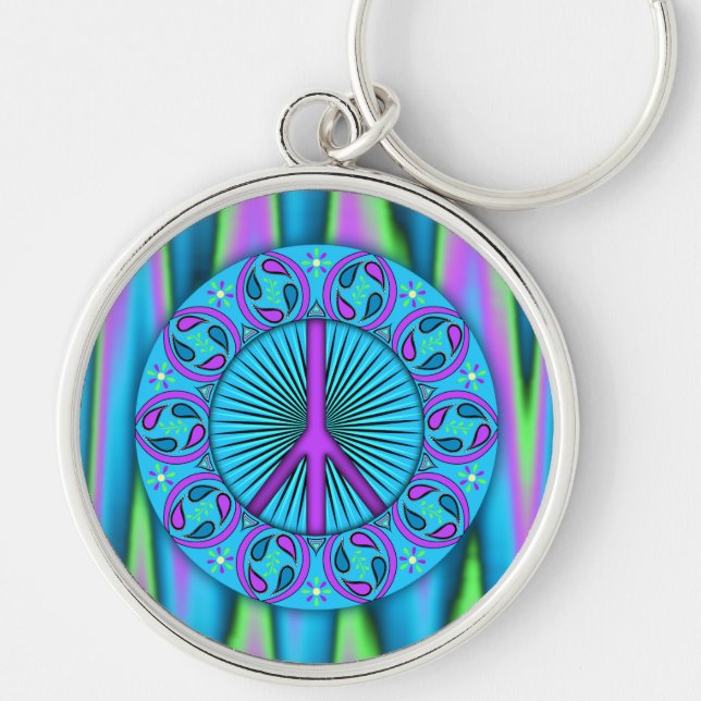 Fred ~ Löv Rund Silverfärgad Nyckelring (Framsidan)