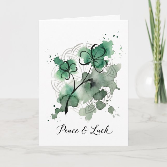 Fred & Lycka Vattenfärg Shamrock Keltisk Knut Helgkort (Framsida)