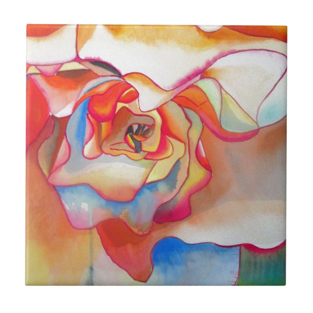 Fred martin begonia vattenfärgsart kakelplatta (Framsidan)