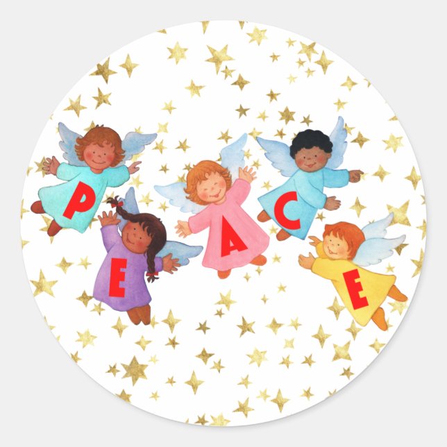 Fred med Änglar Runt Klistermärke (Framsida)