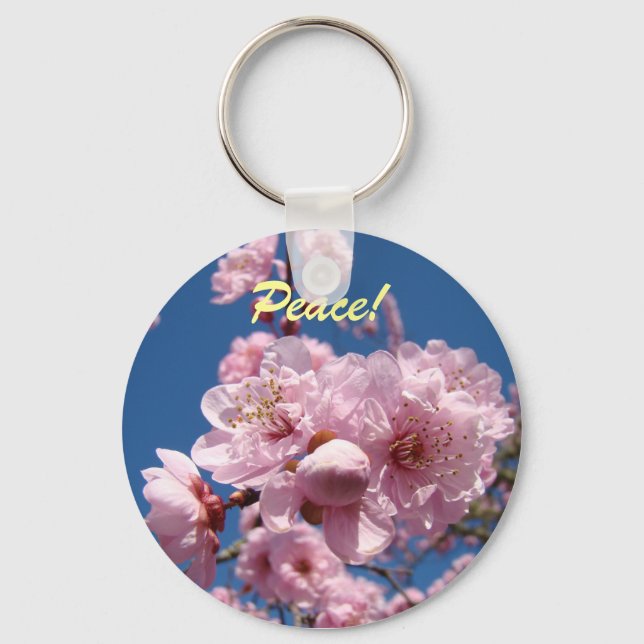 Fred! nyckelring present Blå Himmel Rosa Träd Blom (Framsida)