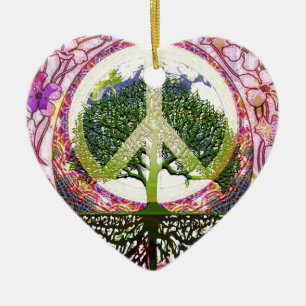 Fred och blommasymbol julgransprydnad keramik