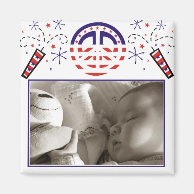 Fred och Fireworks Patriotic Bild Ram Magnet (Framsidan)