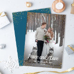 Fred och foto för Winter Blue Guld Glitter och Kär Julkort<br><div class="desc">Vinterblått Helgdag för fred och foto för Glitter och Kärlek</div>