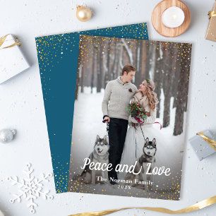 Fred och foto för Winter Blue Guld Glitter och Kär Julkort