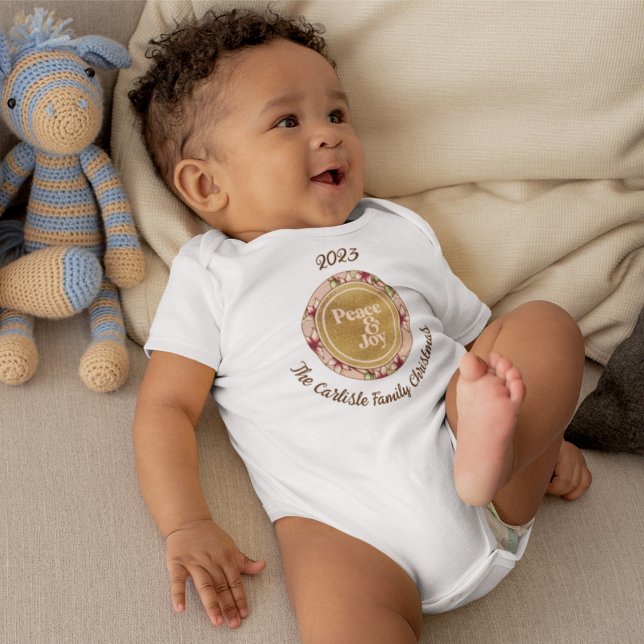 Fred och glädje, Rosa, Guld-familjens Namn-jul T Shirt (Peace & Joy Pink Gold Family Name Christmas Baby Bodysuit)