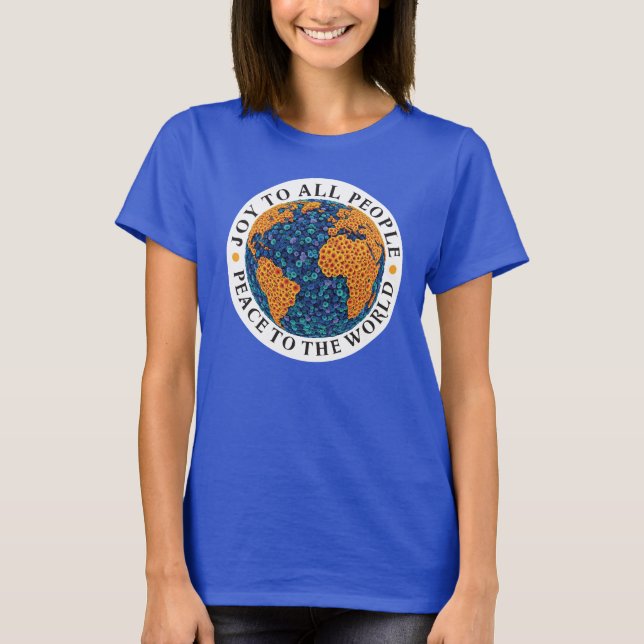 Fred och Glädje till världen - blomstrande planet T Shirt (Framsida)