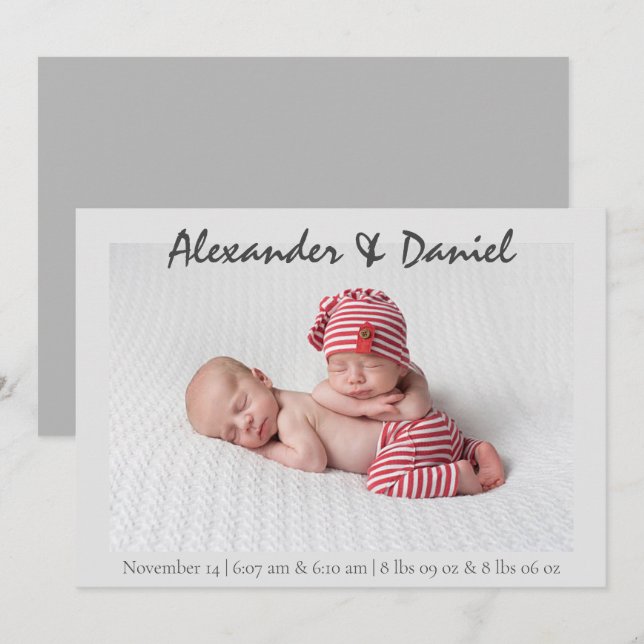 Fred och glädje | Twin Boys Birth Annoucement Inbjudningar (Fram/baksida)