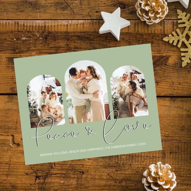 Fred och Kärlek | 3 Helgdag för Arched Photo Colla Julkort (Skapare uppladdad)