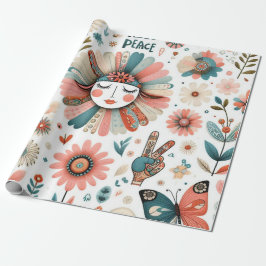 Fred och Kärlek Boho Blommigt Wrapping Papper Presentpapper