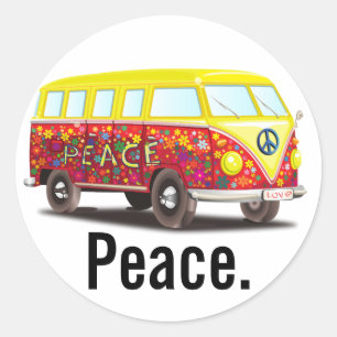 Fred och Kärlek Hippy Buss Runt Klistermärke
