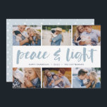 Fred och ljus | Hanukkah Photo Collage Julkort<br><div class="desc">sex favoritfoton med vårt lysande och festliga Hanukkah-helgdag-kort. "Fred och ljus" visas i mitten i handskrivna penseltypografi,  med din Julhälsningar,  namn och året under.</div>