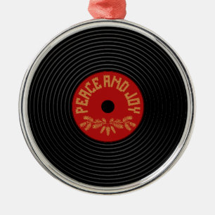 Fred och vinylrekorddesign julgransprydnad metall