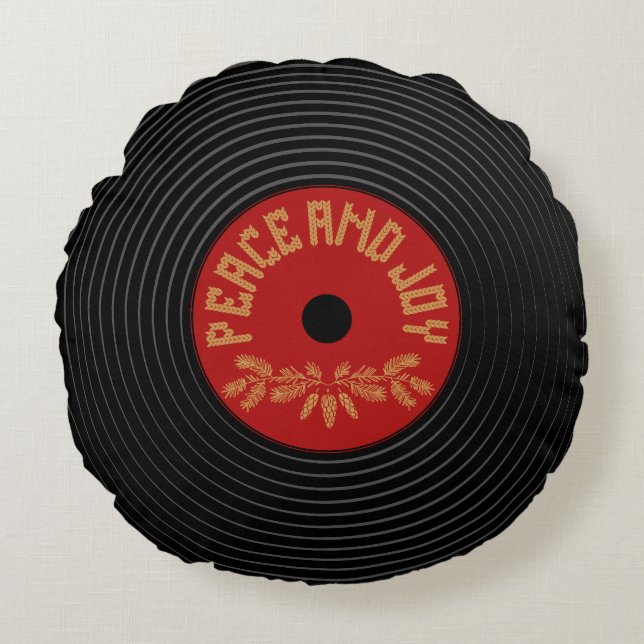 Fred och vinylrekorddesign rund kudde (Framsidan)