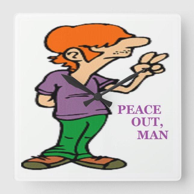 "FRED OUT, MAN" HIPPIE FYRKANTIG KLOCKA (Framsida)