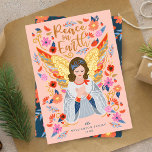 Fred på Earth Angel Blommigt Folk Art  Rosa Julkort<br><div class="desc">Vårt platta fredskort på jorden, jultomten, är inspirerat av skönheten och stil i den skandinaviska folkkonsten, men med en modern och vintage. Vår design förmedlar en värld av hopp, kärlek och fred som skildras genom konst, bildspråk och färg. Djupa kontraster kombineras med glatt ljusa färger av rött, gult, rosa, blått,...</div>