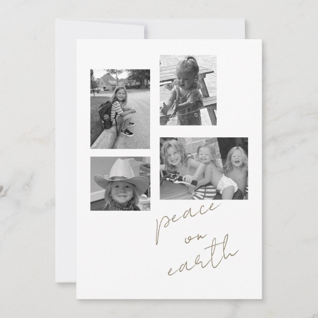 Fred på Earth Collage B/W-fotoplatt Helgdag Card Julkort (Framsida)