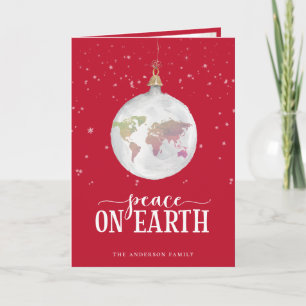 Fred på Earth Globe Ornament Red Helgdag Card Helgkort