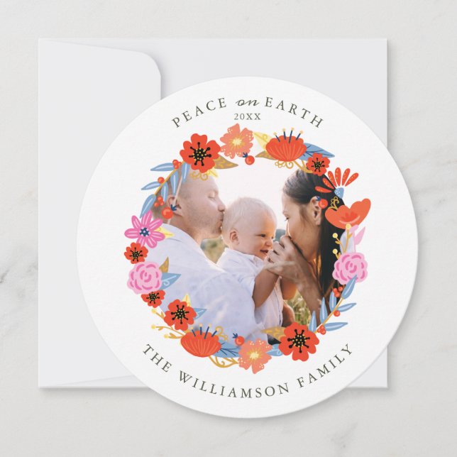 Fred på Earth Söt Blommigt People Art WandePhoto ( Julkort (Framsida)