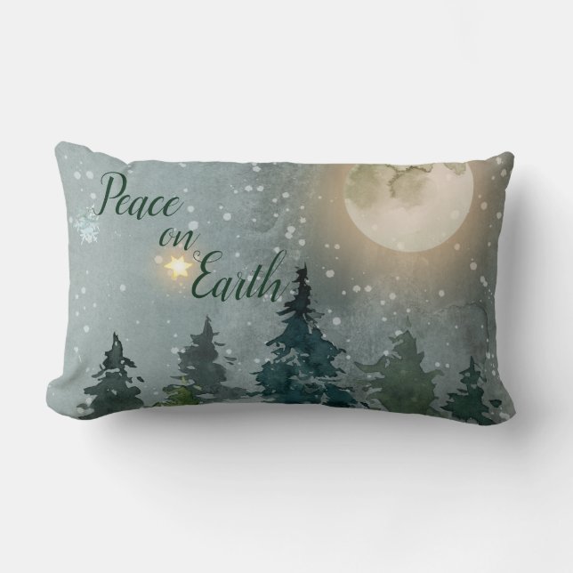 Fred på för vattenfärgjul för jord modern helgdag lumbarkudde (Framsida)