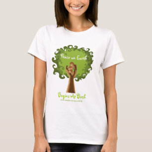 Fred på jord börjar… barnmorska tee shirt