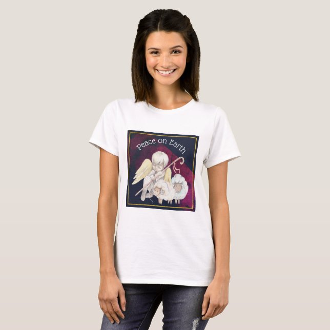 Fred på jorden Angel Shepherd & Lambs T Shirt (Hel framsida)