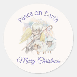 Fred på jorden Angel Shepherd med Lambs jul Runt Klistermärke