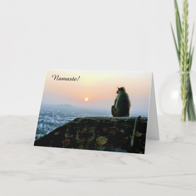 Fred på jorden, apa vid Sunset Helgdag Card Helgkort (Framsida)