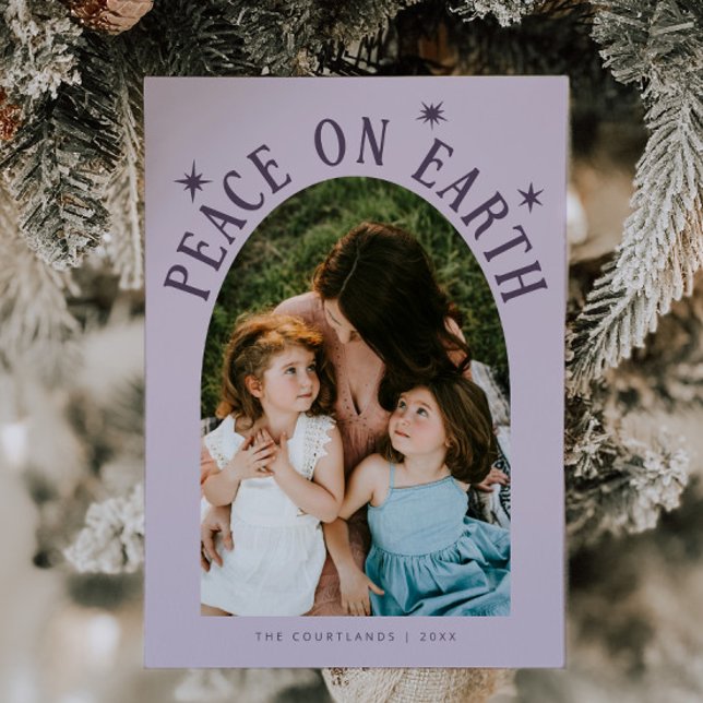 Fred på jorden Arch Photo Lila Jul Julkort (Skapare uppladdad)