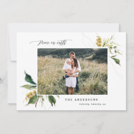 Fred på jorden blommigt två fotofamilj julkort