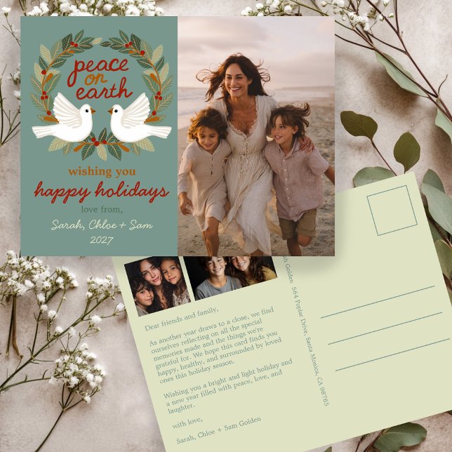 Fred på jorden Doves Jul ANPASSNINGSBAR 3 PHOTO Helg Vykort (Peace on Earth Doves Christmas CUSTOM 3 PHOTO Holiday Postcard
)
