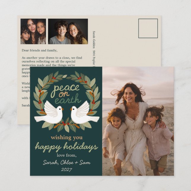 Fred på jorden Doves Jul ANPASSNINGSBAR 3 PHOTO Helg Vykort (Fram/baksida)