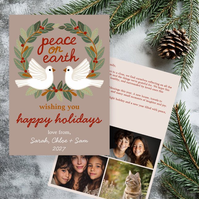 Fred på jorden Doves Jul ANPASSNINGSBAR 4 PHOTO Julkort (Peace on Earth Doves Christmas CUSTOM 4 PHOTO Holiday Card
)