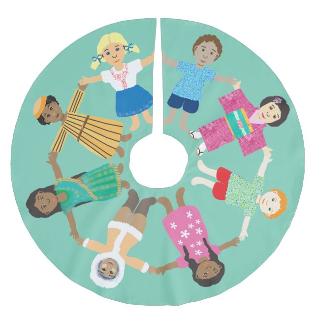 Fred på jorden, en världsfamilj julgransmatta borstad polyester (Framsidan)