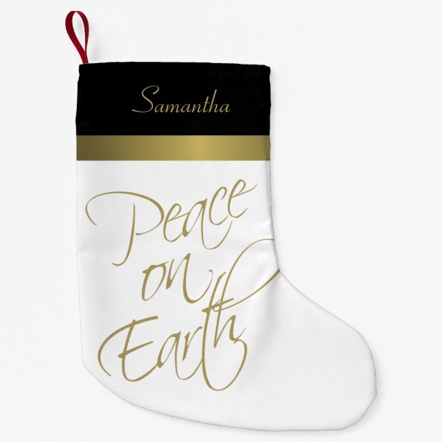 Fred på jorden Enkel Elegant Guld, Svarta och vita Liten Julstrumpa (Framsidan)