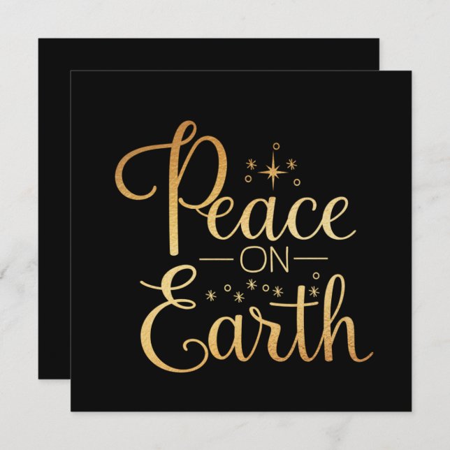 Fred på jorden Guld Typography Black Helgdag Julkort (Fram/baksida)