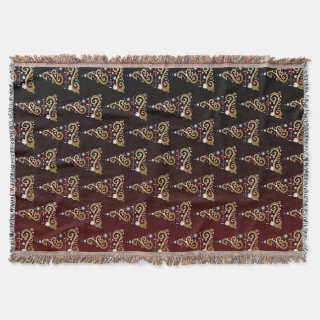 Fred på jorden, gyllene Julgran, mönster Filt (Framsidan)