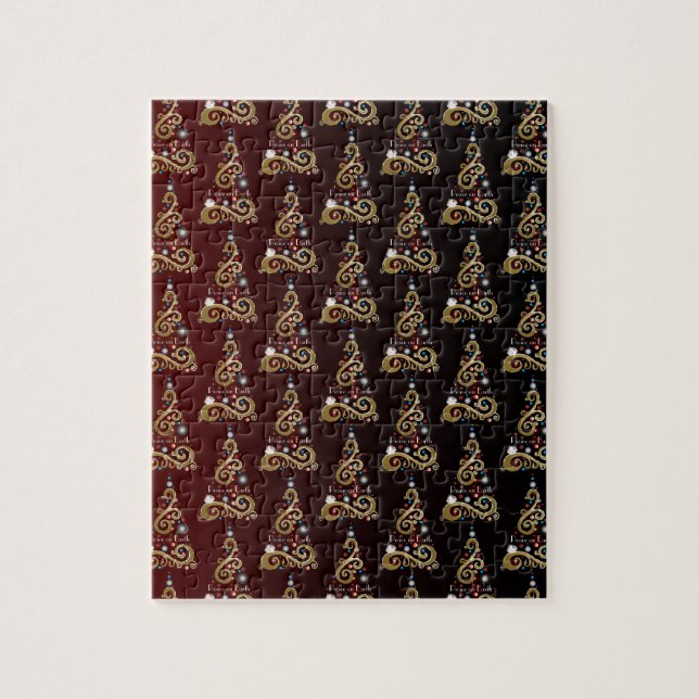 Fred på jorden, gyllene Julgran, mönster Pussel (Vertikal)