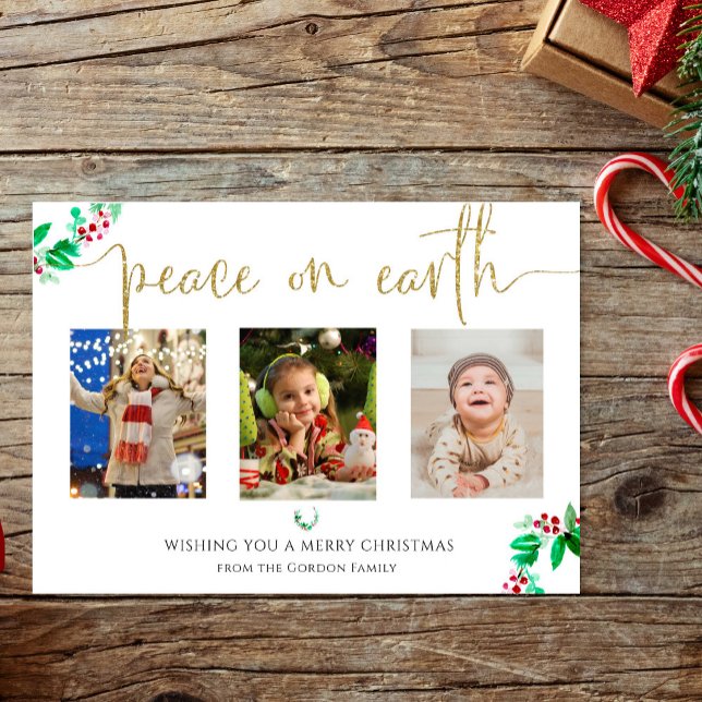 Fred på jorden Jul 3 Fotokrans vattenfärg Julkort (Skapare uppladdad)