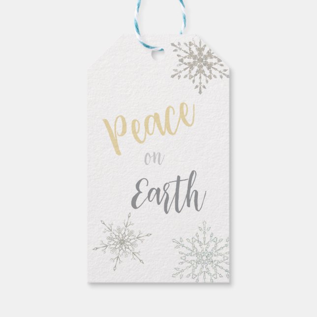 Fred på jorden Jul Guld Silver Snowflake Presentetikett (Baksidan)