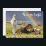 Fred på jorden Lejona Lamb Unicorn Rainbow Julkort<br><div class="desc">Den här designen skapades genom digital grafik. Den kan vara personlig i det område som tillhandahålls genom att ändra fotot och/eller text. Du kan också anpassa den genom att klicka för att anpassa ytterligare alternativ och ta bort eller ändra bakgrunden i färg, lägga till text, ändra texten färg eller stil...</div>