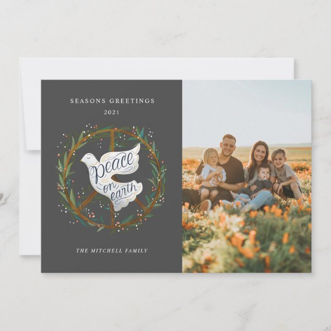 Fred på jorden Lettering Dove Fredstecken Photo Julkort (Framsida)