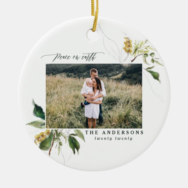 Fred på jorden, målad blommigt, helgdag julgransprydnad keramik (Framsidan)