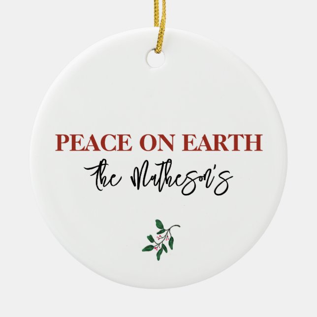 Fred på jorden NAMN Dove Holly Jul Red Grönt Julgransprydnad Keramik (Framsidan)