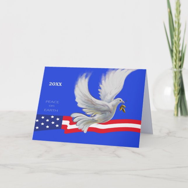 Fred på jorden. Peace Dove Patriotic jul Helgkort (Framsida)