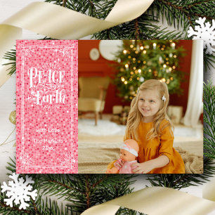Fred på jorden Rosa Glitter Elegant Skript Modern Julkort